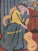 Henri Matisse Woman in Yellow and blue with Guitar (mk35) oil painting